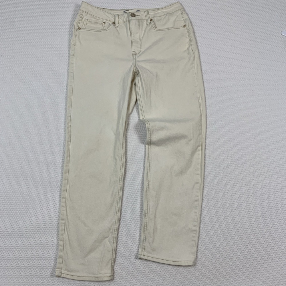 7 For All Mankind Ivory Skinny Straight Jeans Womens Size 8 Cream Stretch
